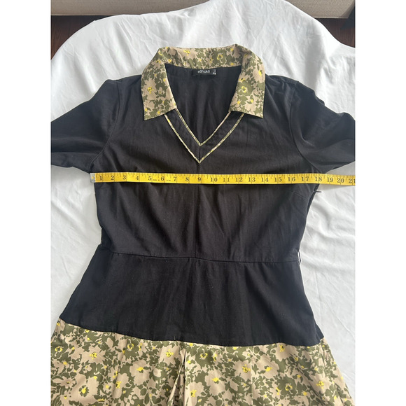 eShakti Floral Midi Length Fit and Flare Dress Womens Size 16 Black Green - Picture 7 of 10